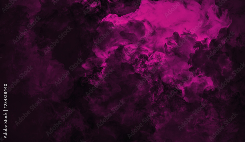 Abstract purple smoke steam moves on a black background . The concept of aromatherapy