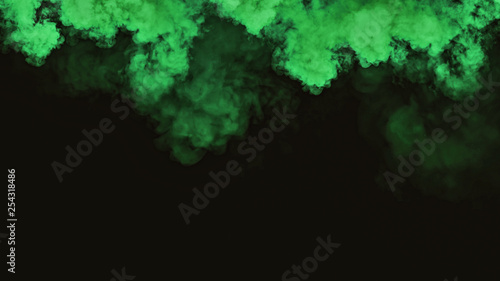 Fog and mist effect on black background. Green smoke texture