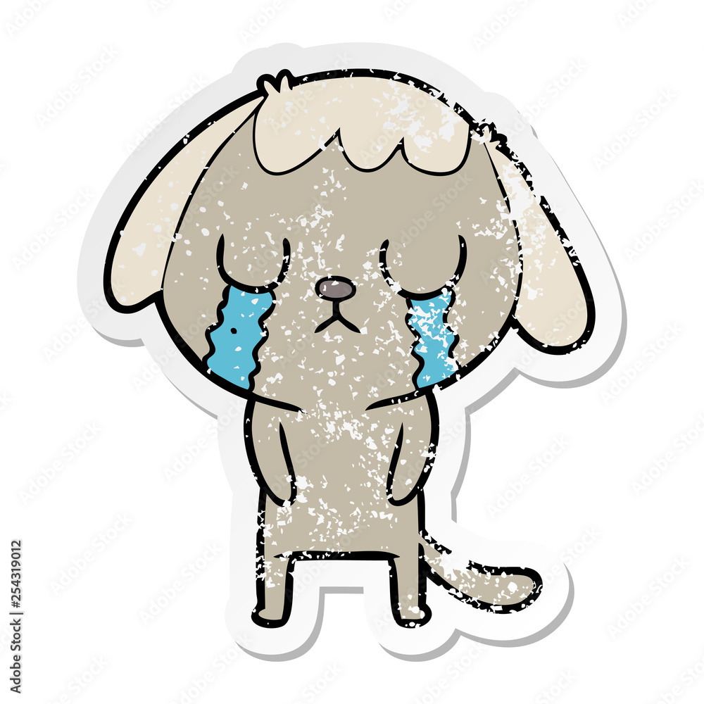 distressed sticker of a cute cartoon dog crying distressed sticker of a cute cartoon dog crying