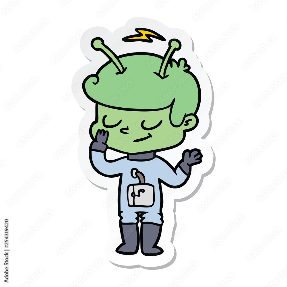 Obraz premium sticker of a friendly cartoon spaceman