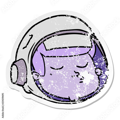 distressed sticker of a cartoon astronaut face