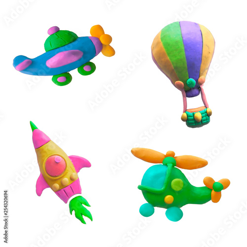 nfun illustration made of plasticine, with images of air transport for childrenn
