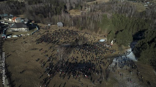 Aerial view of open-air Spring festival event in Lithuania. It's called Uzgavenes (shrove tuesday). photo