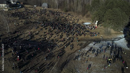 Aerial view of open-air Spring festival event in Lithuania. It's called Uzgavenes (shrove tuesday). photo