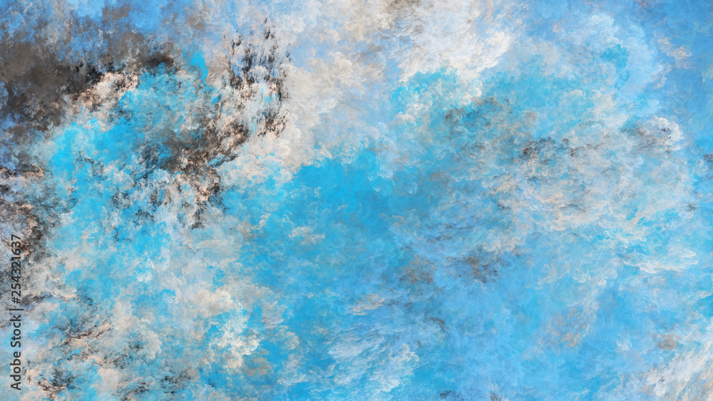 Abstract fantastic landscape. Colorful blue and beige fractal background. Digital art. 3d rendering.