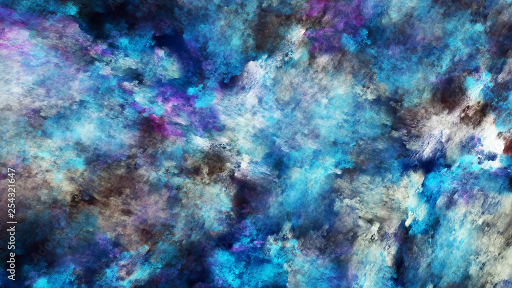 Abstract blue and brown fantastic clouds. Colorful fractal background. Digital art. 3d rendering.