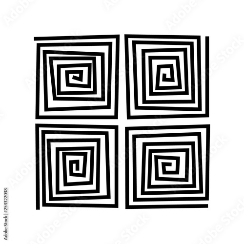 Black and white rough square swirl, geometric design, vector