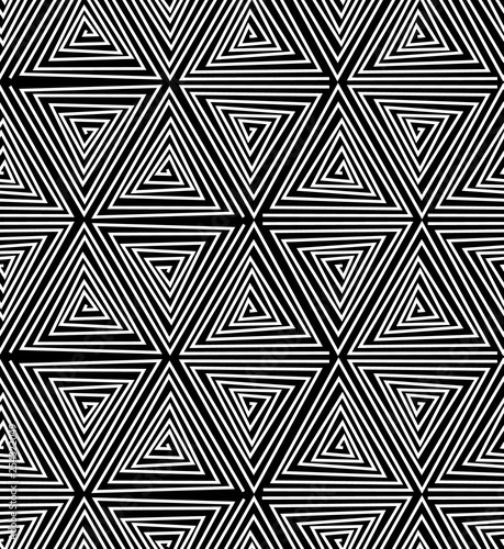 Black and white rough triangle swirl, geometric seamless pattern, vector