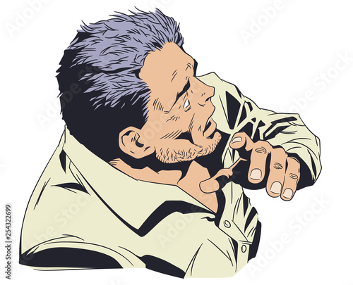 Frightened man covering his face. Stock illustration.