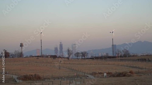 sunset Hanul park Seoul wind turbine photo