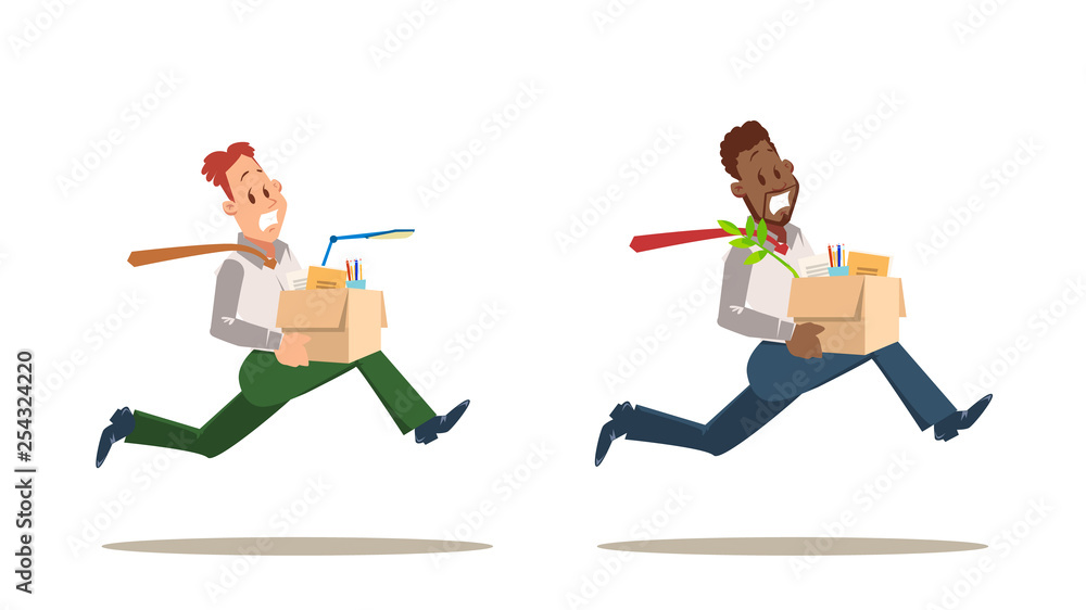 Scared Dismissed Worker Man Run from Office Set Scared Dismissed Worker Man Run from Office Set
