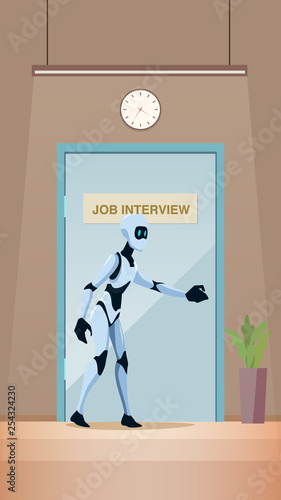 Robot on Job Interview Walk into Door at Office