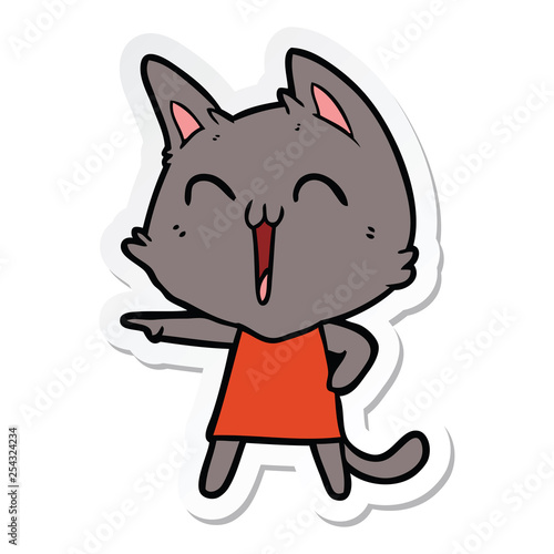 sticker of a happy cartoon cat