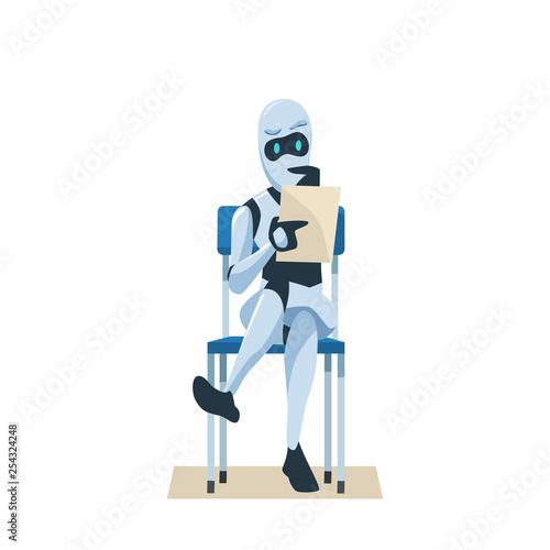 Robot Sit on Chair Hold Resume Wait Job Interview