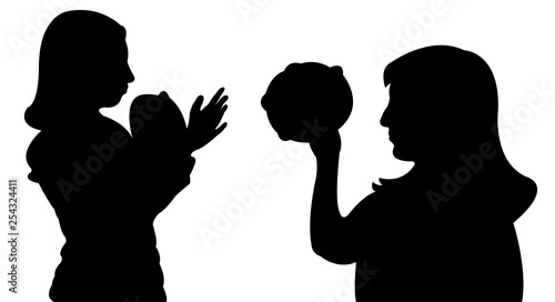 women playing tambourine and dancing, silhouette vectıor