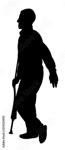 a handicapped man walking, silhouette vector