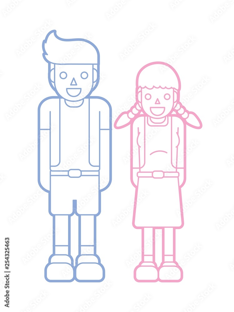 Couple teen standing, Happy cartoon graphic vector Couple teen standing, Happy cartoon graphic vector