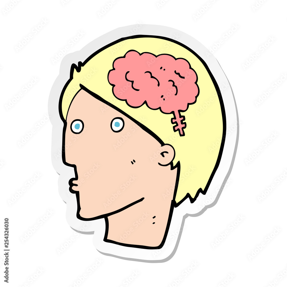 sticker of a cartoon man with brain symbol sticker of a cartoon man with brain symbol