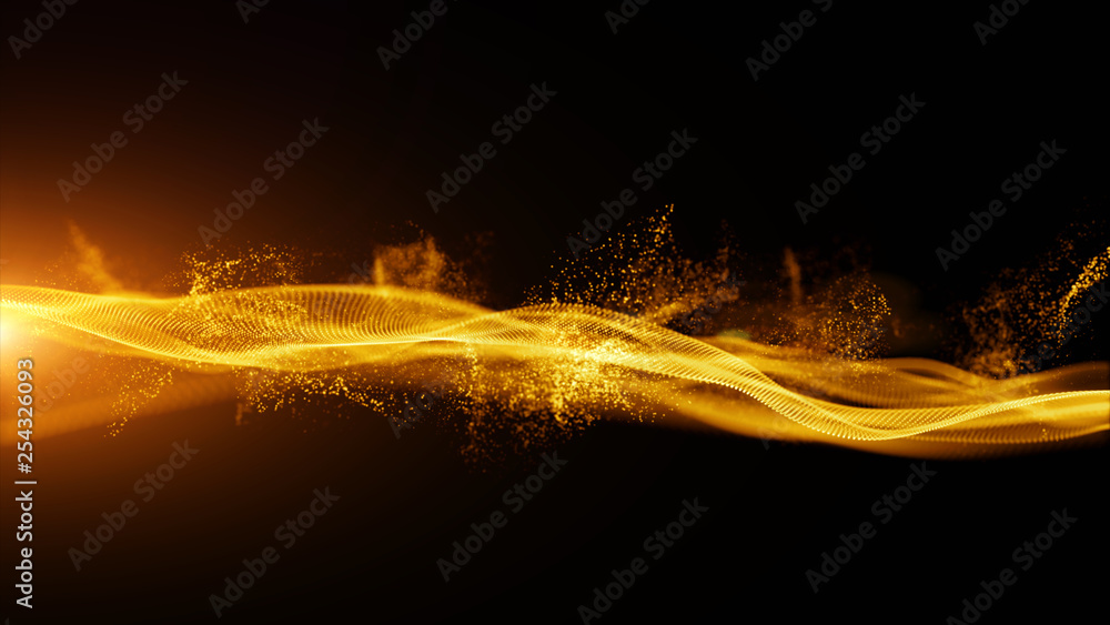 Abstract Gold Color Digital Particles with Dust and Light Background