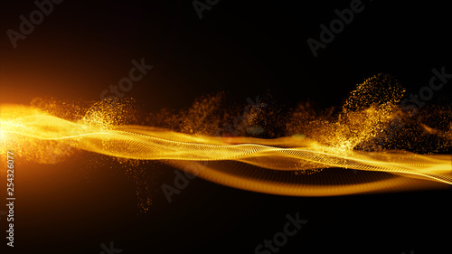 Abstract Gold Color Digital Particles with Dust and Light Background photo