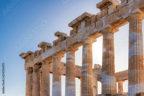 Ancient columns of Parthenon temple in Acropolis, Athens, Greece. 
