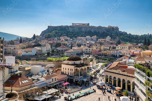 Panoramic view of old town of Athens and the Acropolis with Parthenon Temple, Athens, Greece.