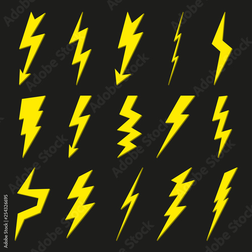 Thunder bolt icon set. Lightning sign. Vector illustration.