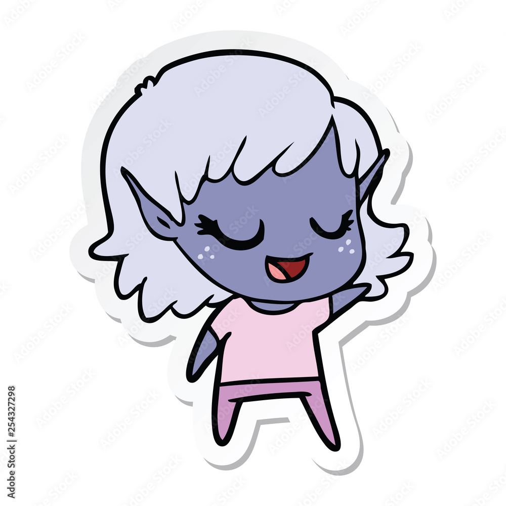 sticker of a happy cartoon elf girl