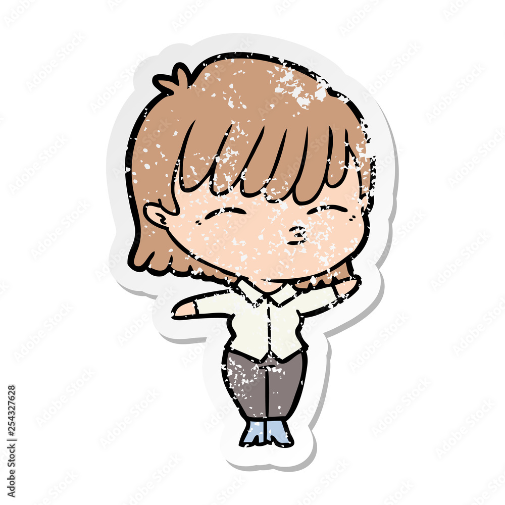 distressed sticker of a cartoon woman distressed sticker of a cartoon woman