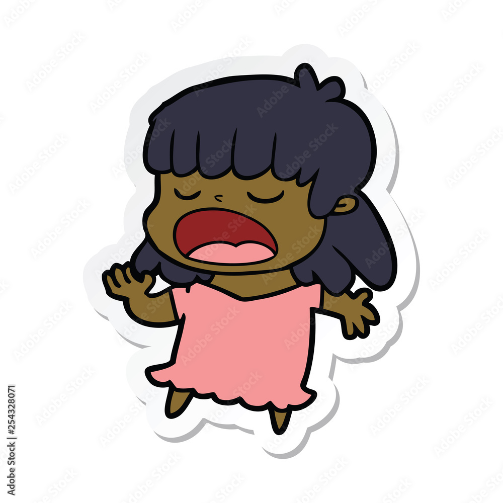 sticker of a cartoon woman talking loudly sticker of a cartoon woman talking loudly