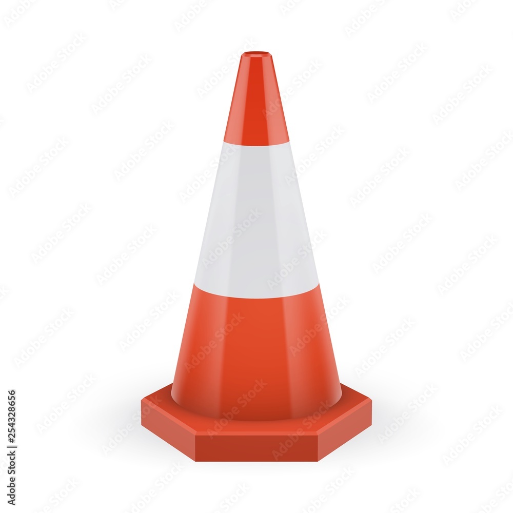 Orange traffic cone on a polygonal base with white stripe Orange traffic cone on a polygonal base with white stripe