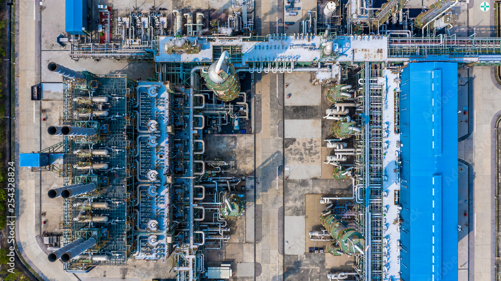 Polyethylene plant in the industrial park, Aerial view polyethylene industry.