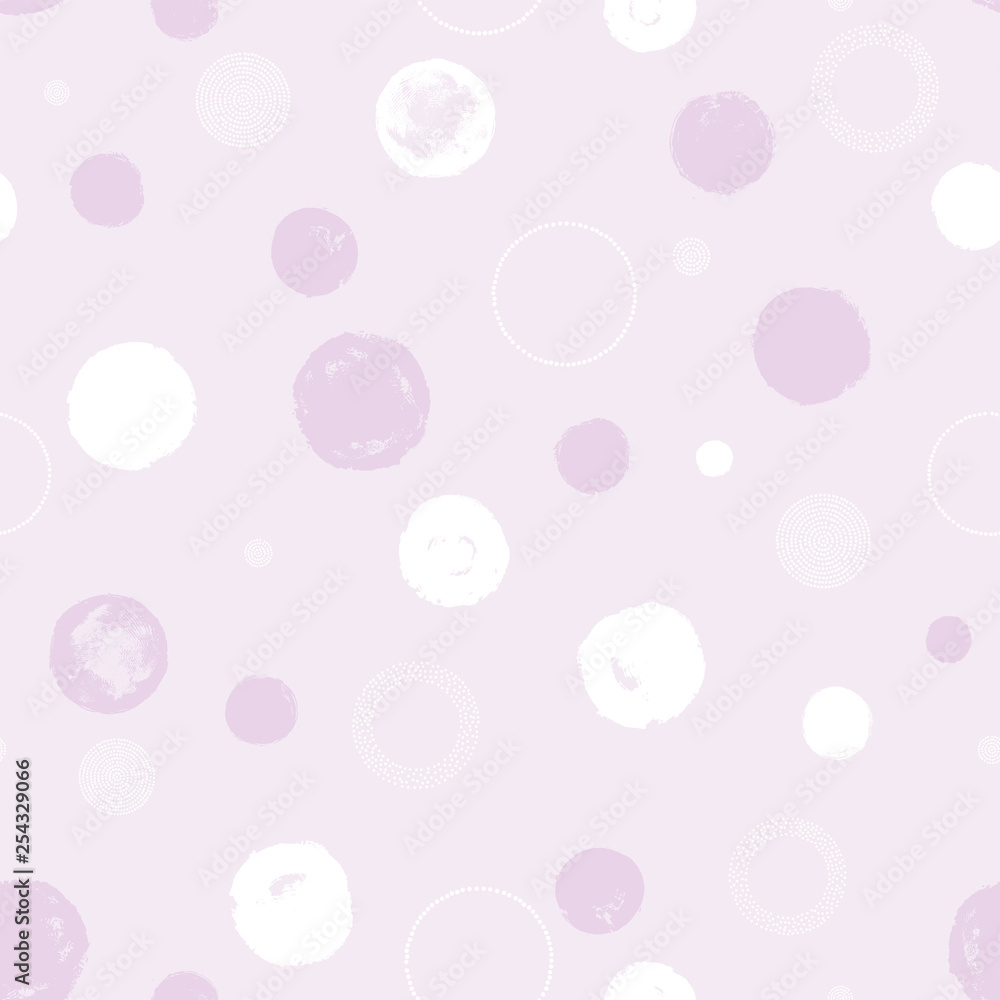 Cute seamless abstract pattern with circle shapes and dots. Creative fashion texture. Perfect for kids fabric, textile, nursery wallpaper. Vector illustration. Abstract space. Pastel colors.