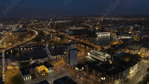 Wallpaper Mural Aerial flyover of Belfast City Centre and Lagan River at night Torontodigital.ca