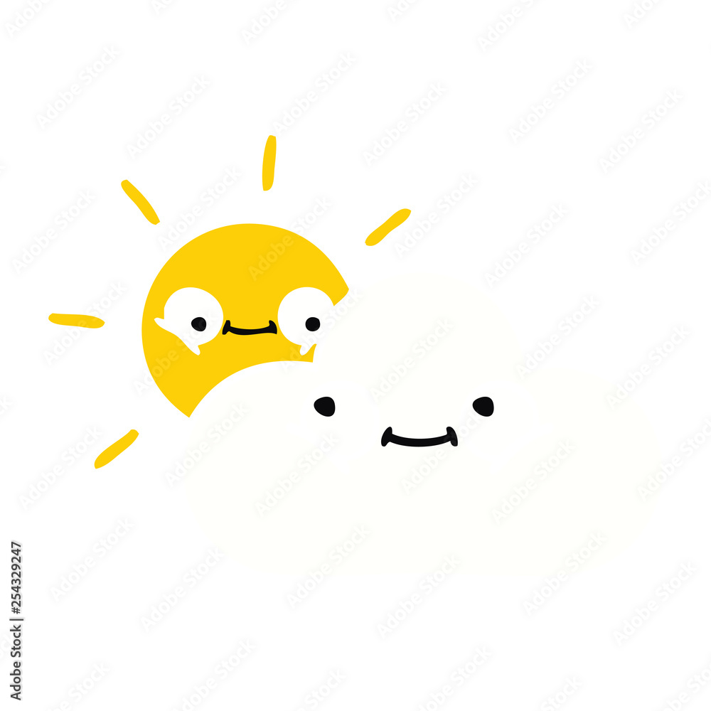 flat color retro cartoon sunshine and cloud flat color retro cartoon sunshine and cloud
