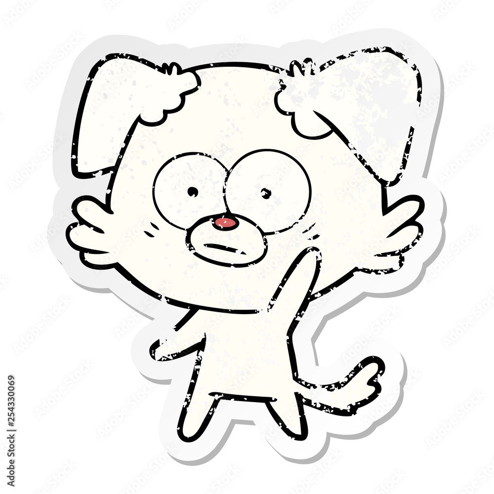 distressed sticker of a nervous dog cartoon waving distressed sticker of a nervous dog cartoon waving