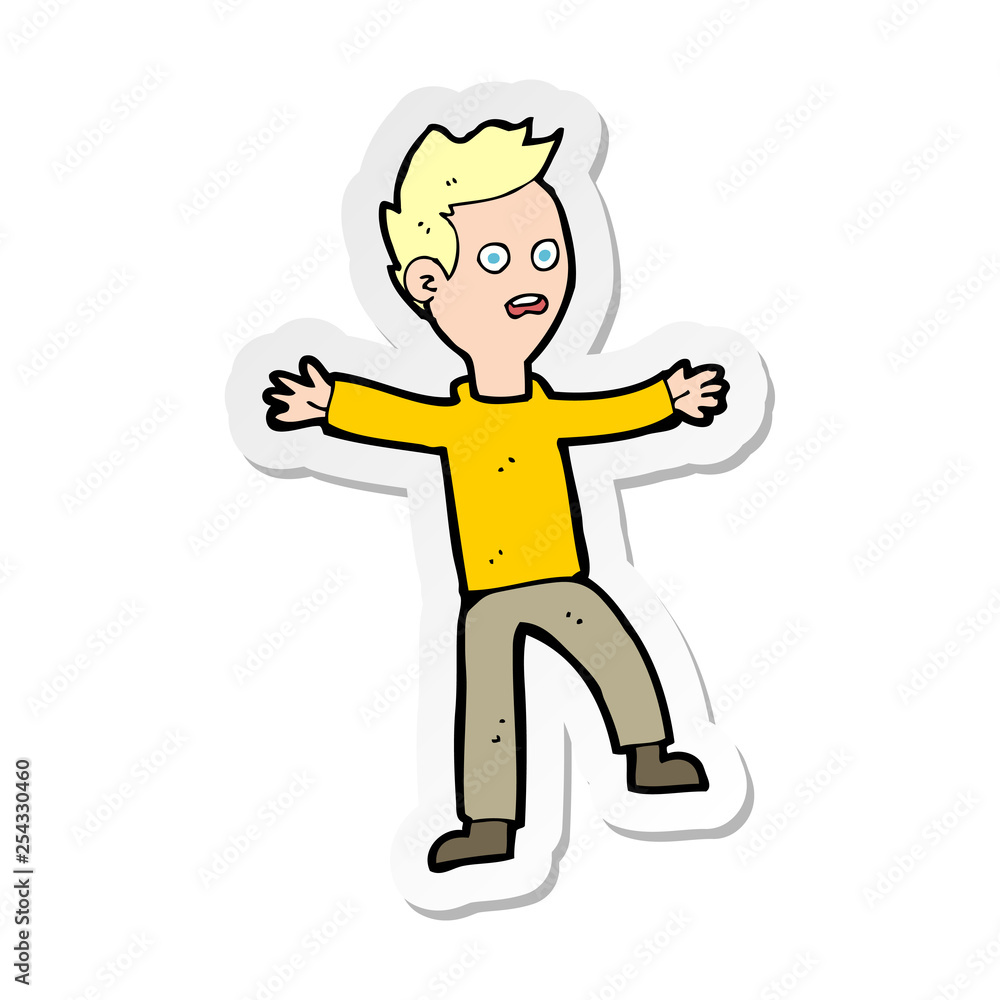 sticker of a cartoon startled boy