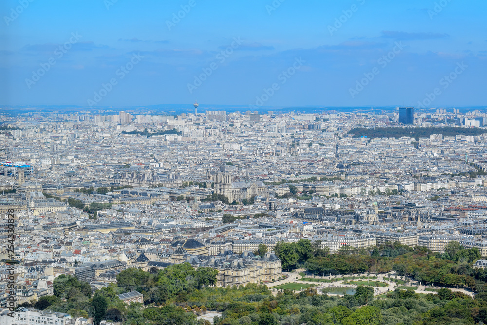 Aerial View of Paris Skyline in Summer