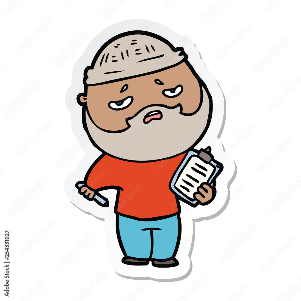 sticker of a cartoon worried man with beard sticker of a cartoon worried man with beard