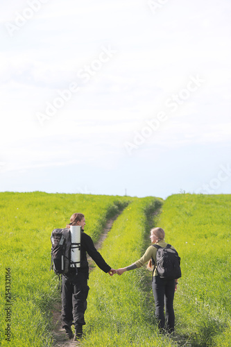 Traveling with a backpack on foot