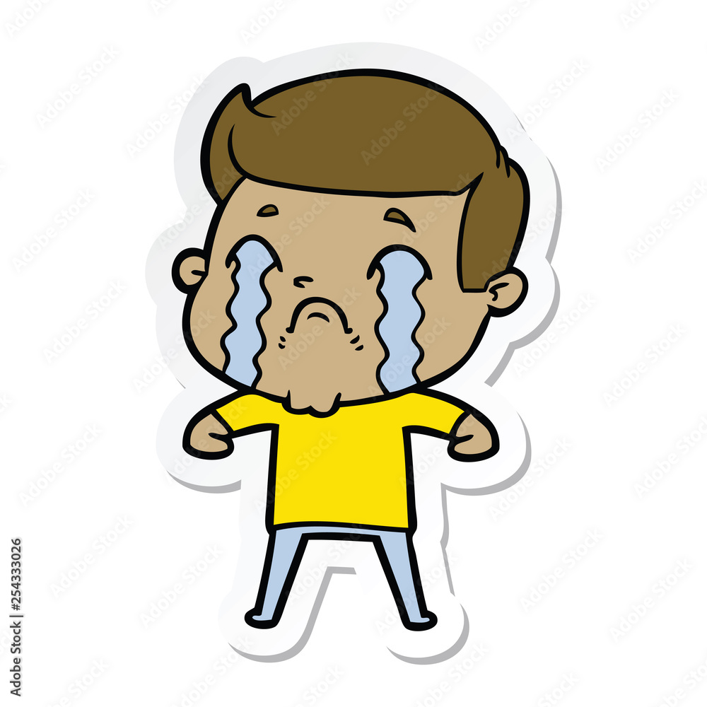 sticker of a cartoon man crying