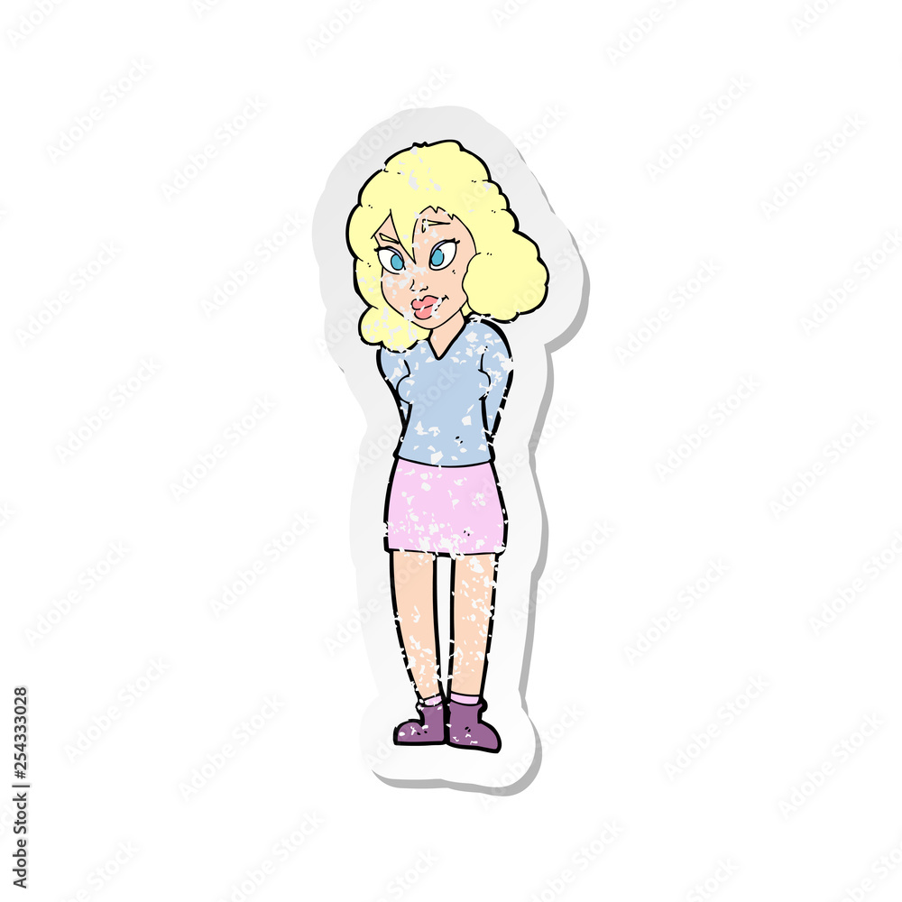 retro distressed sticker of a cartoon confused woman retro distressed sticker of a cartoon confused woman