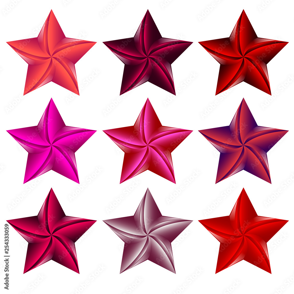 Red and pink stars icons set. Isolated on white background. Vector illustration. Red and pink stars icons set. Isolated on white background. Vector illustration.