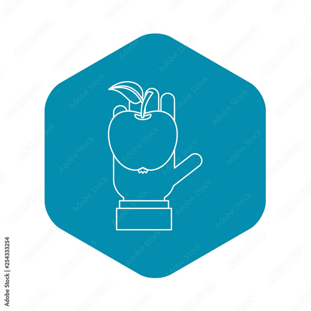 Apple in hand icon. Outline illustration of apple in hand vector icon for web design Apple in hand icon. Outline illustration of apple in hand vector icon for web design