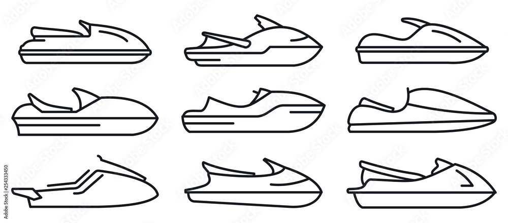 Race jet ski icons set. Outline set of race jet ski vector icons for web design isolated on white background