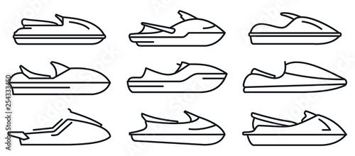 Race jet ski icons set. Outline set of race jet ski vector icons for web design isolated on white background