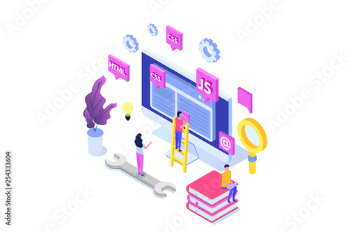 Web design and Front end development isometric concept. Vector illustration.