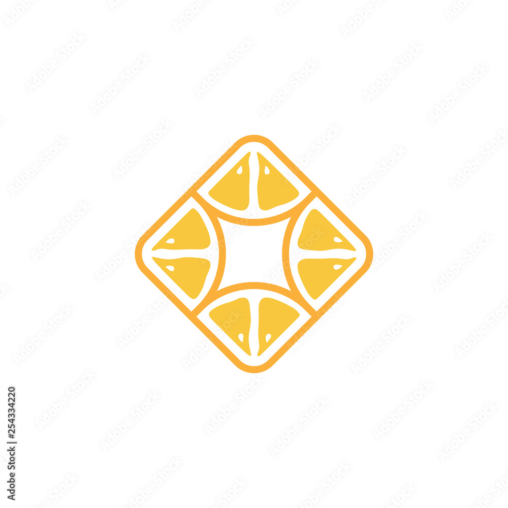 square or rhombus logo design with slice of orange fruit vector illustration square or rhombus logo design with slice of orange fruit vector illustration
