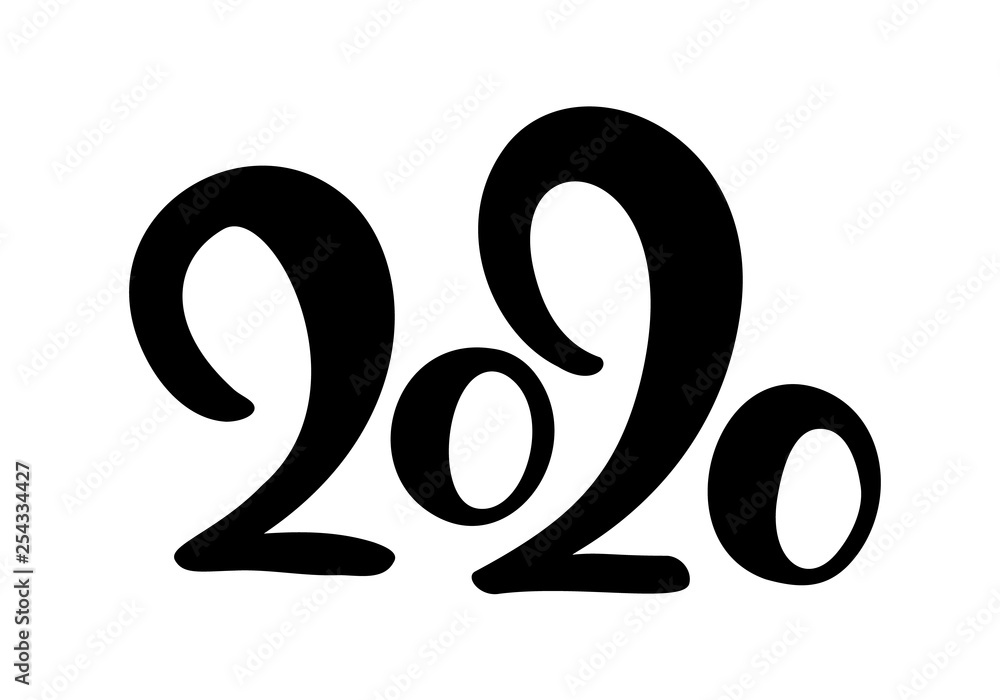 Happy New Year Hand drawn vector lettering text 2020. Calligraphy black number for greeting card. Vintage Christmas illustration design Happy New Year Hand drawn vector lettering text 2020. Calligraphy black number for greeting card. Vintage Christmas illustration design