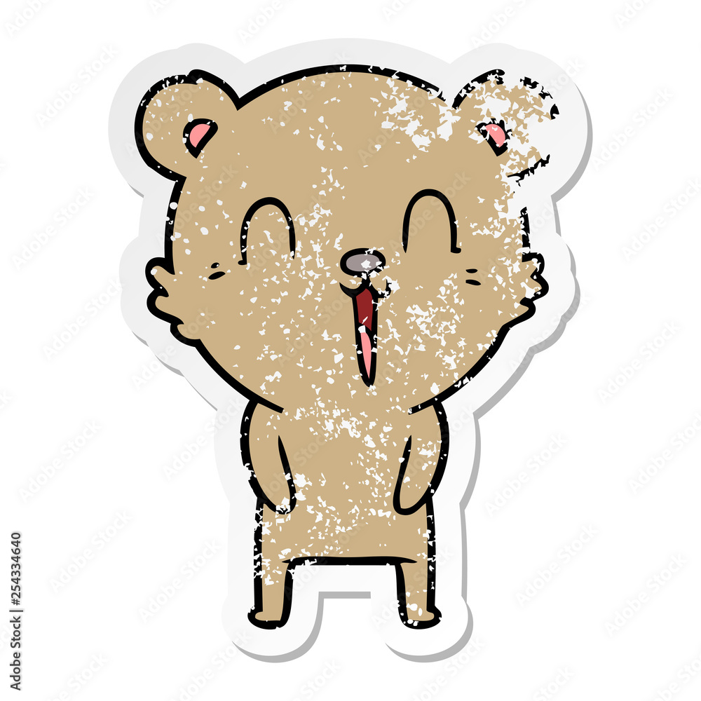 Fototapeta premium distressed sticker of a happy cartoon bear